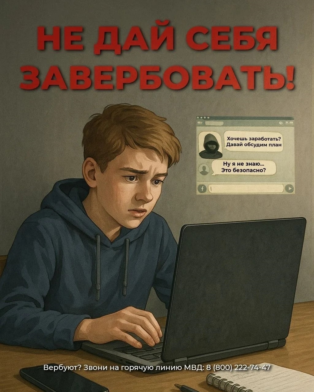 Вербуют через анонимные чаты? Не дай себя использовать! Будь осторожен! Звони в полицию!
