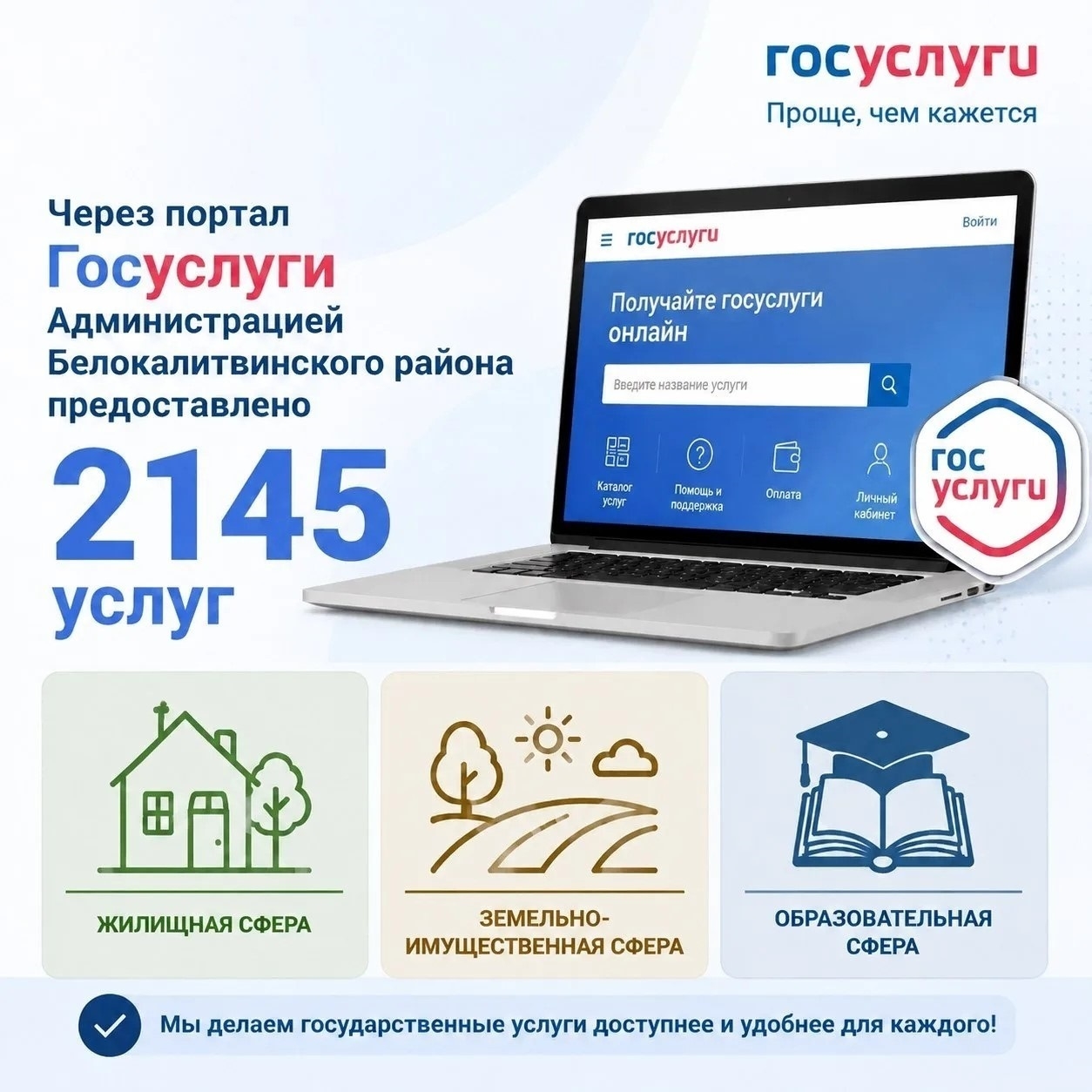 ❗️ За первые пять месяцев этого года Администрацией Белокалитвинского района через портал Госуслуги предоставлено 2145 услуг в жилищной, земельно-имущ...